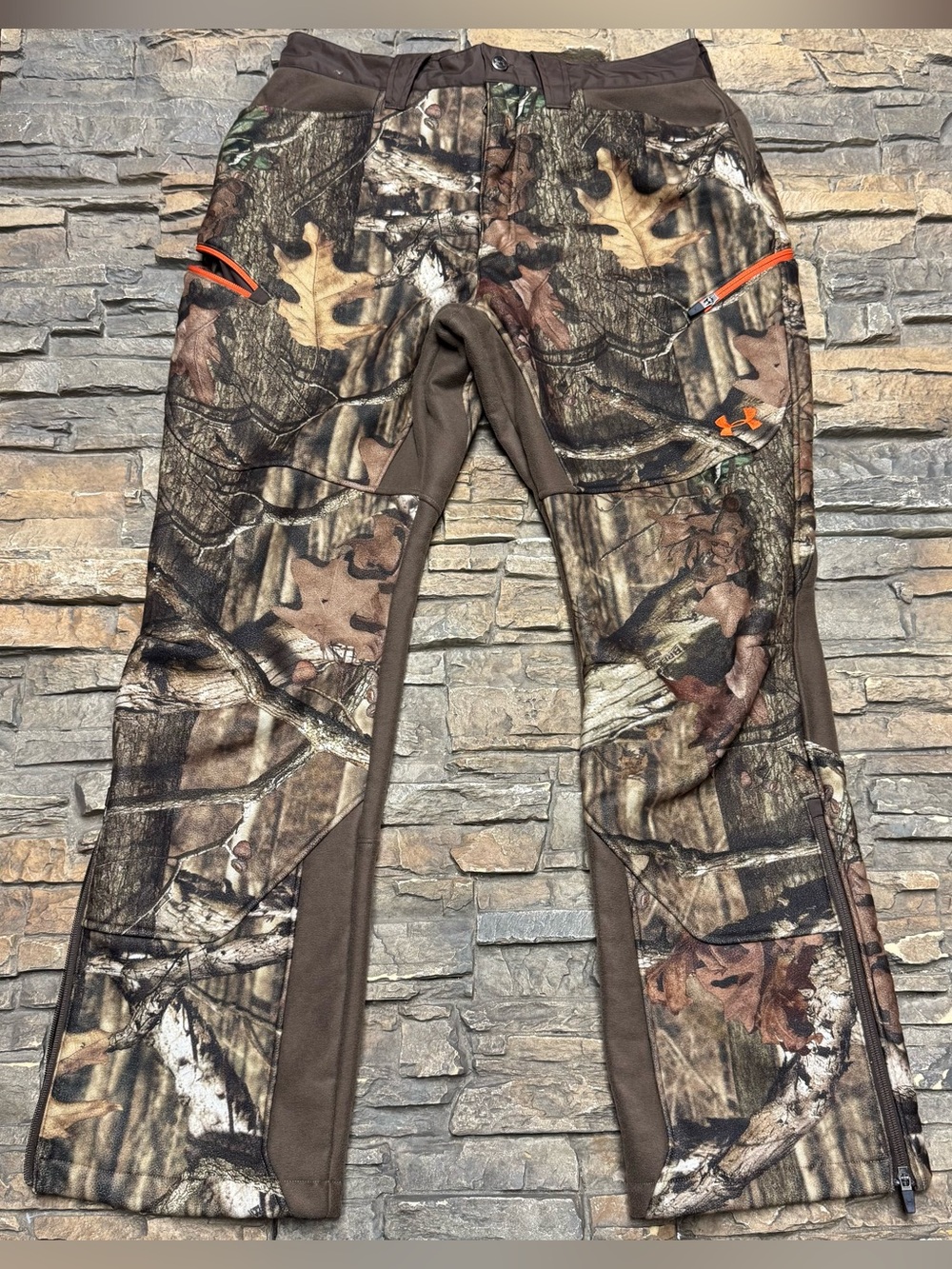 Under Armour Storm Fleece Lined Camo Pants Mens 36 Hunting Real Tree Brown Green